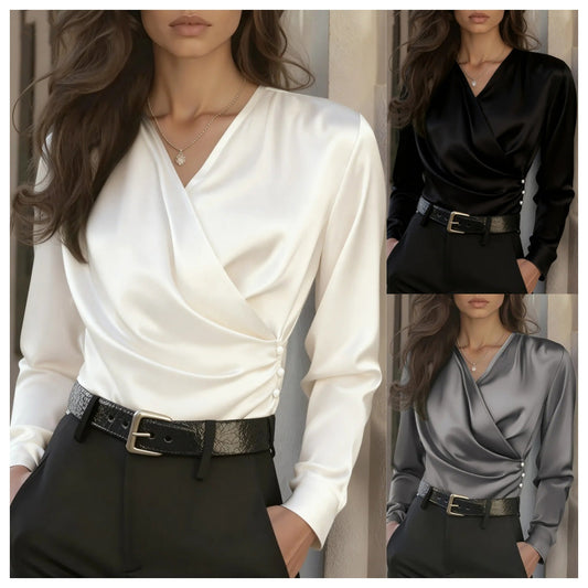 Elegant Satin Wrap Blouse